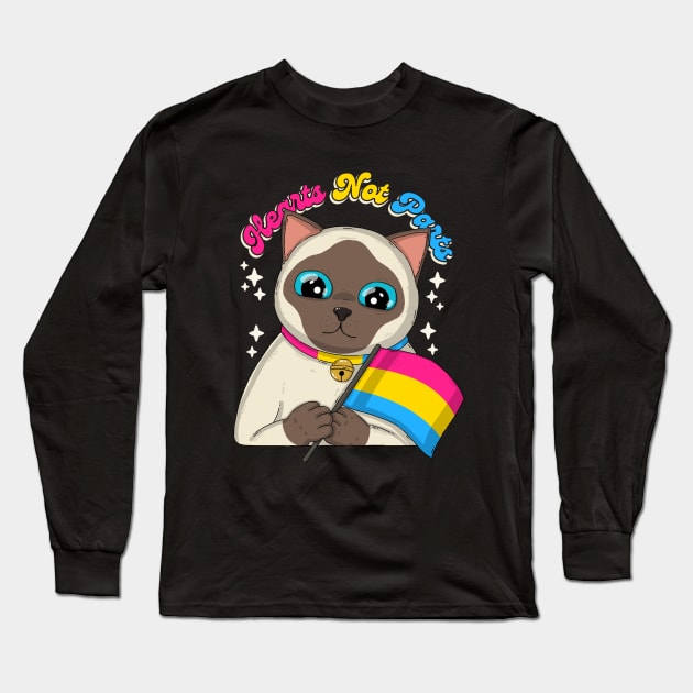 Hearts Not Parts Pansexual Pride Long Sleeve T-Shirt by Japanese Neko